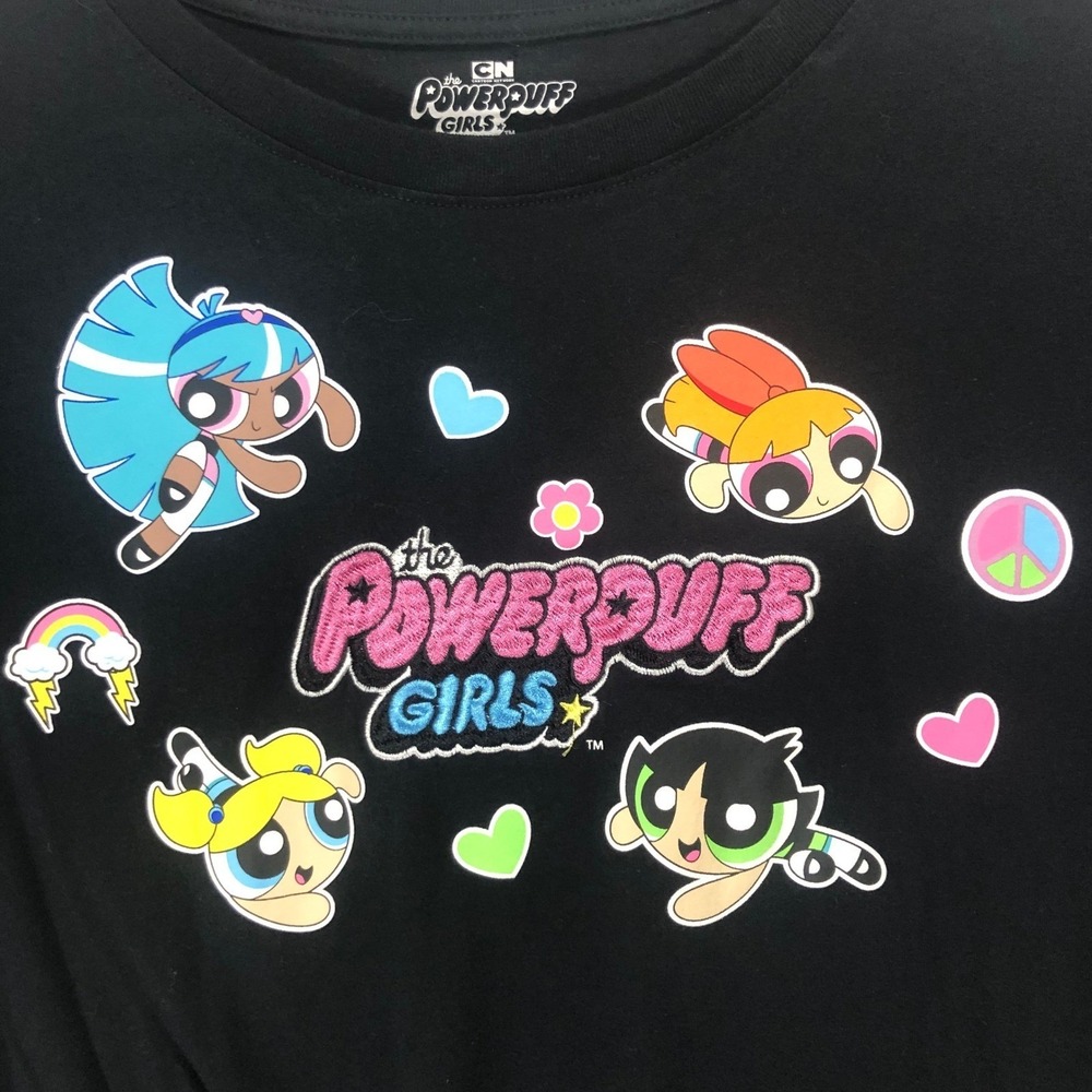 Cartoon Network Powerpuff Girls Graphic Tee Tie Front Black XXL‎
